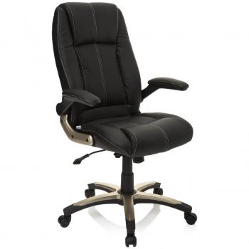 hjh OFFICE 621600 Silla de Oficina PALATIN Piel sintética Negro, Buen Acolchado, con apoyabrazos Plegables, Estable, fácil de Limpiar, sillón Oficina