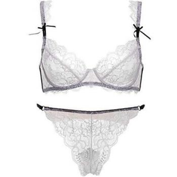 SHEKINI Conjuntos de lencería Sexy Ropa Interior para Mujer Sujetador con Aros Sin Relleno Push up Sujetador y Bragas de Encaje Transparente Caliente Sexy Bralette y Tanga
