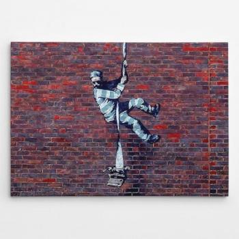 Impresión sobre Lienzo Banksy Escapar - Poliéster, Madera, Gris, Negro y Rojo, 100x3x70 cm