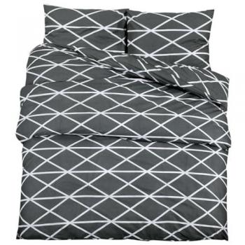 Juego de Funda Nórdica Algodón 225x220 cm Color Blanco, Gris y Dark Grey - Sábana Cama Dormitorio Decoración Edredón Habitación Casa Hogar