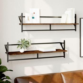 Estantes de pared con barras 2 uds 100x25x30 cm Negro, Roble Sonoma, Roble ahumado Mueble Almacenaje Estantería para Oficina, Estudio, Dormitorio Estantería/Librería/