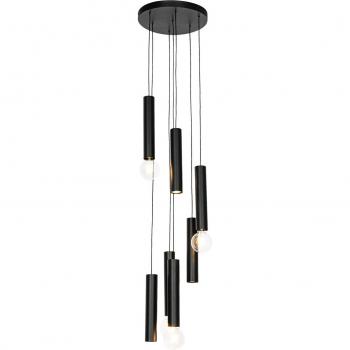 Lámpara colgante de diseño redonda negra con 7 luces - Tuba QAZQA