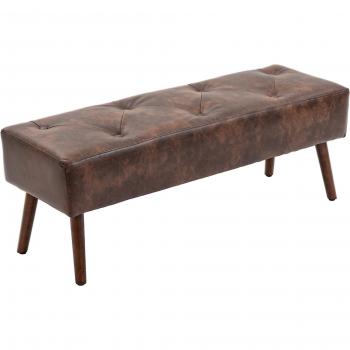 Taburete Banco de Pie de Cama Clásico Multifuncional con Asiento Acolchado y Patas de Madera en Color Marrón
