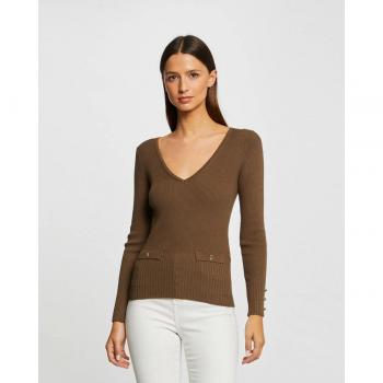 Morgan Jersey de mujer manga larga acanalado escote en V