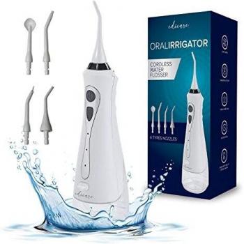 Edicare, Irrigador Dental, Bucal, Profesional, Portátil, 4 Boquillas, 3 Modos, IPX7, 230ml, 1200 Impulsos/min, Irrigadores Bucales, Optima Limpieza, Recargable