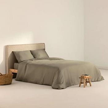 Funda Nórdica Satén 300 Hilos Color Salvia del Desierto para Cama de 105, Medida: 180 x 220 cm, con Cierre con Botones Ocultos Transparentes