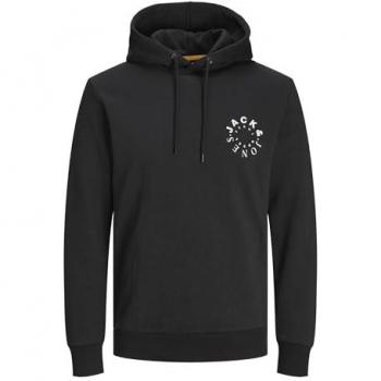 JACK&JONES - Sudadera con Capucha para Hombre en Color Negro con Logo de la Marca, Mangas Largas y Bordado Frontal