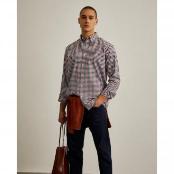Camisa de hombre Lion of Porches en algodón corte regular fit con cuadros en color naranja