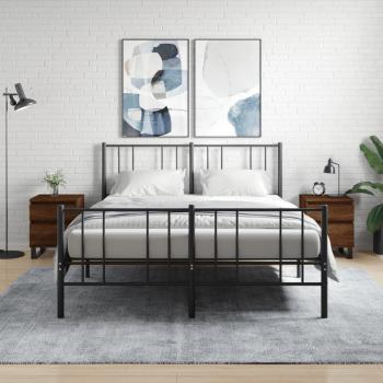 Mesita de noche 2 piezas de madera multicapa roble marrón 40x35x50 cm