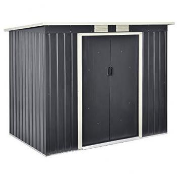 Cobertizo de Jardín para Almacenaje de Herramientas - Hoja Galvanizada y Metal, 213 x 130 x 173 cm, Gris Oscuro con Ventilación