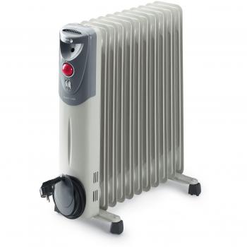 Fagor RN2500 - Radiador de aceite, 2500 W, 11 elementos, 3 posiciones, doble termostato, efecto chimenea, protección antiheladas, recogecables, color gris