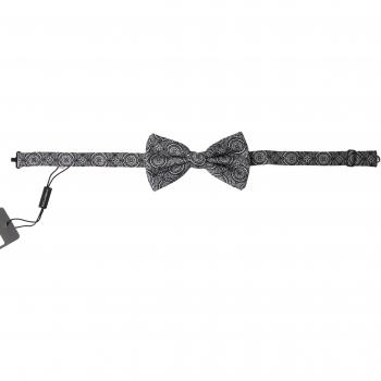 Dolce & Gabbana Black White Pattern Adjustable Neck Papillon Bow Tie, Male, One Size, Silk