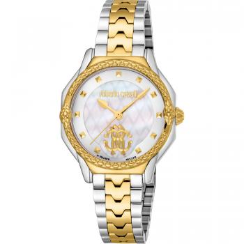 Roberto Cavalli Women's Two-Tone Stainless Steel Analog Watch with Mother of Pearl Dial and Water Resistance