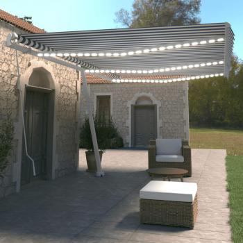 Toldo manual retráctil con LED 600x350 cm azul y blanco
