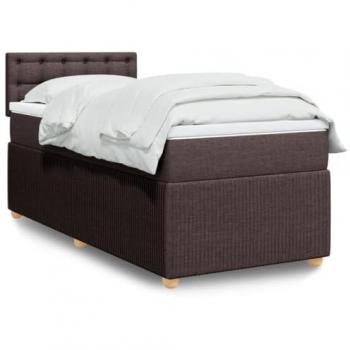 Cama box spring con colchón tela marrón oscuro 80x200 cm