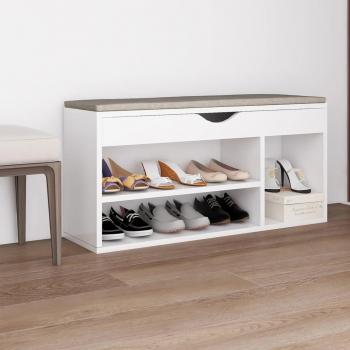 Banco zapatero con cojín blanco 104x30x49 cm Multilayer