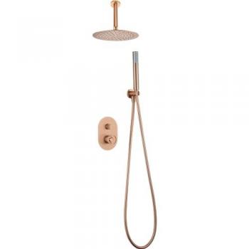 Conjunto Ducha Monomando Empotrado Oro Rosa Cepillado Modelo Vesubio IMEX