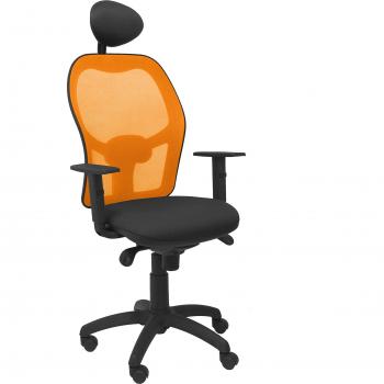 Silla de Oficina Jorquera con Cabecero Fijo, Malla Naranja y Asiento Bali Negro - Piqueras y Crespo