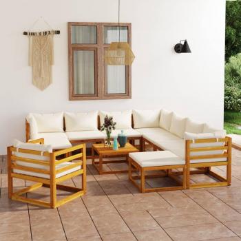 12-Piece Cream Cushion Acacia Wood Garden Lounge Set