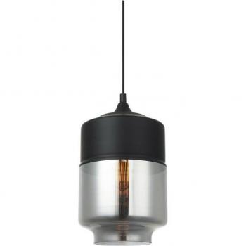 Lámpara colgante moderna Molina Black - Lámpara colgante negra 1 luz con pantalla negra ahumada, regulable E27