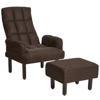 Sillón Reclinable de Lino Marrón con Reposapiés y Patas de Madera Oland 65x65x94 cm
