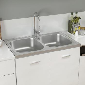 Fregadero de cocina doble seno acero inoxidable 800x500x155 mm.