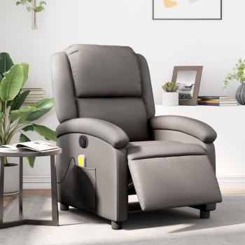 Sillón de masaje eléctrico reclinable de cuero genuino gris