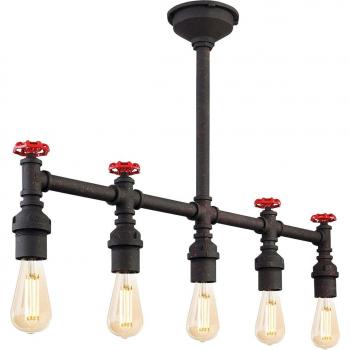 Lámpara colgante rústica negra Factory de 5 bombillas, 62 cm