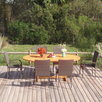 7-Piece Brown Poly Rattan Garden Dining Set