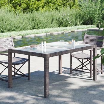 vidaXL Garden Table 150x90x75 cm Tempered Glass and Poly Rattan Brown