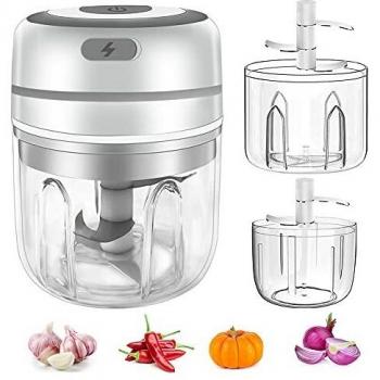Gintan 2PCS Picador de Alimentos Eléctrico Mini Picador De Ajo Picadora Eléctrica con Carga USB Trituradora de Alimentos Procesador de Alimentos para Cocina y Alimentos para Bebés-250ML&100ML