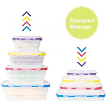 OYSHOPP Recipientes de Silicona Plegable 4 Pcs Almacenamiento de Alimentos Plegable de Silicona（Transparente）