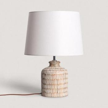 Lámpara de Mesa LED Iluzzia Madera Govesan Blanco Viejo E27 400xØ350 mm Decoración Salón y Dormitorio