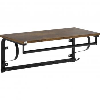 Estantería de Pared Homcom Flotante con 5 Ganchos y 1 Barra Negro/Natural 27X66x30 cm