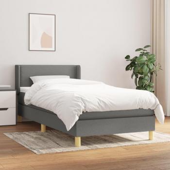Cama Box Spring con Colchón de Tela Gris Oscuro 90x190 cm