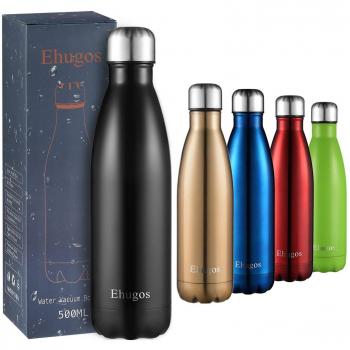 Botella de Agua Deportiva de Acero Inoxidable Hermético - Mantiene el Calor y el Frio Doble Pared Aislamiento Impermeable Reutilizable 500ml – Apto para Coche Gimnasio Yoga Oficina Camping Ciclismo