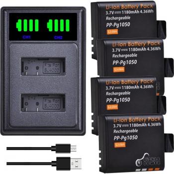 Batería PG1050 4K para Cámara de Acción + Cargador Doble USB LED para SJCAM SJ4000 M10 SJ5000 SJ5000X y EKEN H9 H9R H8R H8