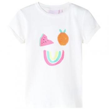Camiseta infantil color crudo 104 con estampado de frutas coloridas