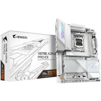 GIGABYTE X870E AORUS PRO ICE, Placa base plateado con soporte para procesadores AMD Ryzen de última generación, diseño premium con iluminación RGB, conectividad PCIe 5.0, cuatro slots de memoria DDR5