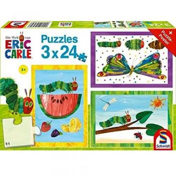 Puzzle Infantil 3 x 24 Piezas La Pequeña Oruga Glotona: Oruga-Crisálida-Mariposa