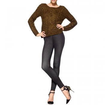 HUE Leggings Curvy Fit Denim de Mujer | Leggings de Moda con Bolsillos Traseros, Negro sólido, Pequeño