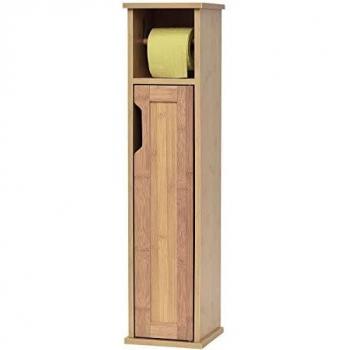 Bathroom Storage Cabinet with Toilet Paper Holder and Shelf, Wooden and Bamboo 75x18x18 cm