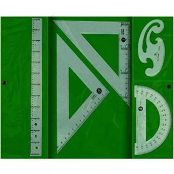 Liderpapel JG03 - Juego escuadra y cartabón, regla y semicírculo, 25 cm, 30 cm, 15 cm