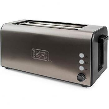 Black+Decker BXTO1500E Tostadora de Pan con Dos Ranuras largas y Extra Anchas, 7 Niveles de Tostado, Sistema Auto-centrado, Funciones: Stop, Recalentar y Descongelar, 1500 W, Acero Inoxidable, Inox