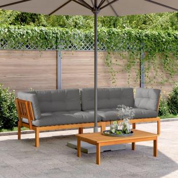 Acacia Wood Garden Corner Pallet Sofas with Cushions - 2 Pieces
