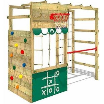 Parque Infantil de Madera Smart Action con Escalera Sueca, Pared de Escalada y Accesorios para Juegos - Verde - Wickey