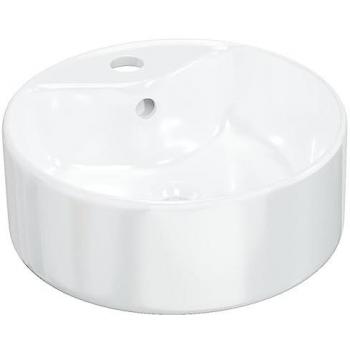 Lavabo redondo de cerámica blanco 40x14,5 cm con orificio de desagüe para encimera, ideal para baño, aseo o tocador