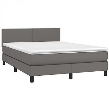 Cama box spring con colchón viscoelástico de muelles ensacados adaptable reversible en cuero sintético gris 140x200 cm