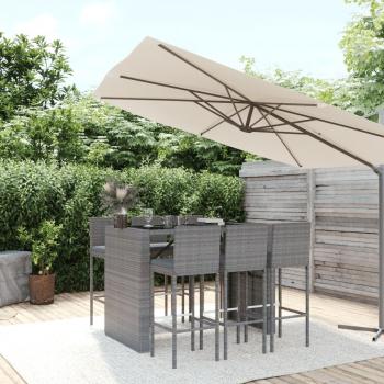 Mesa y taburetes altos de jardín con cojines, 7 piezas, ratán PE gris