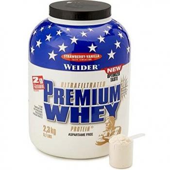 Weider Premium Whey, CFM, 2g de L-Glutamina por toma. Sabor Fresa-Vainilla - 2300 gr